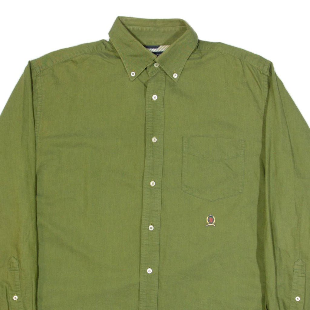 TOMMY HILFIGER Mens Plain Shirt Green Long Sleeve M