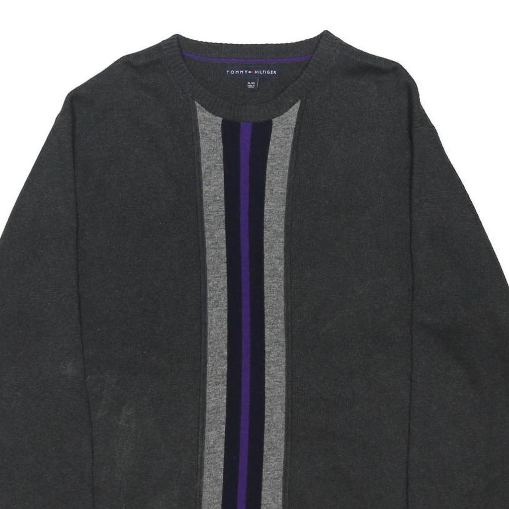 TOMMY HILFIGER Mens Grey Patterned Pullover Jumper Crew Neck Cotton Blend XL