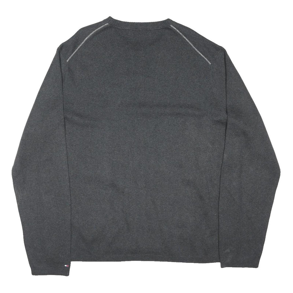 TOMMY HILFIGER Mens Grey Patterned Pullover Jumper Crew Neck Cotton Blend XL