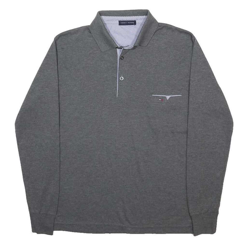 TOMMY HILFIGER Mens Grey Long Sleeve Plain M Cotton Blend Polo Shirt