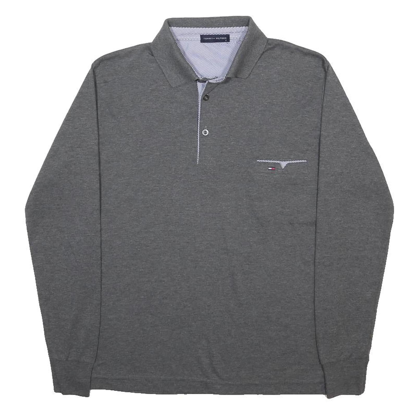 TOMMY HILFIGER Mens Grey Long Sleeve Plain M Cotton Blend Polo Shirt