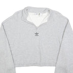 ADIDAS Womens Grey Cotton Blend Sweatshirt Crop Half Zip UK 16 Trefoil Logo