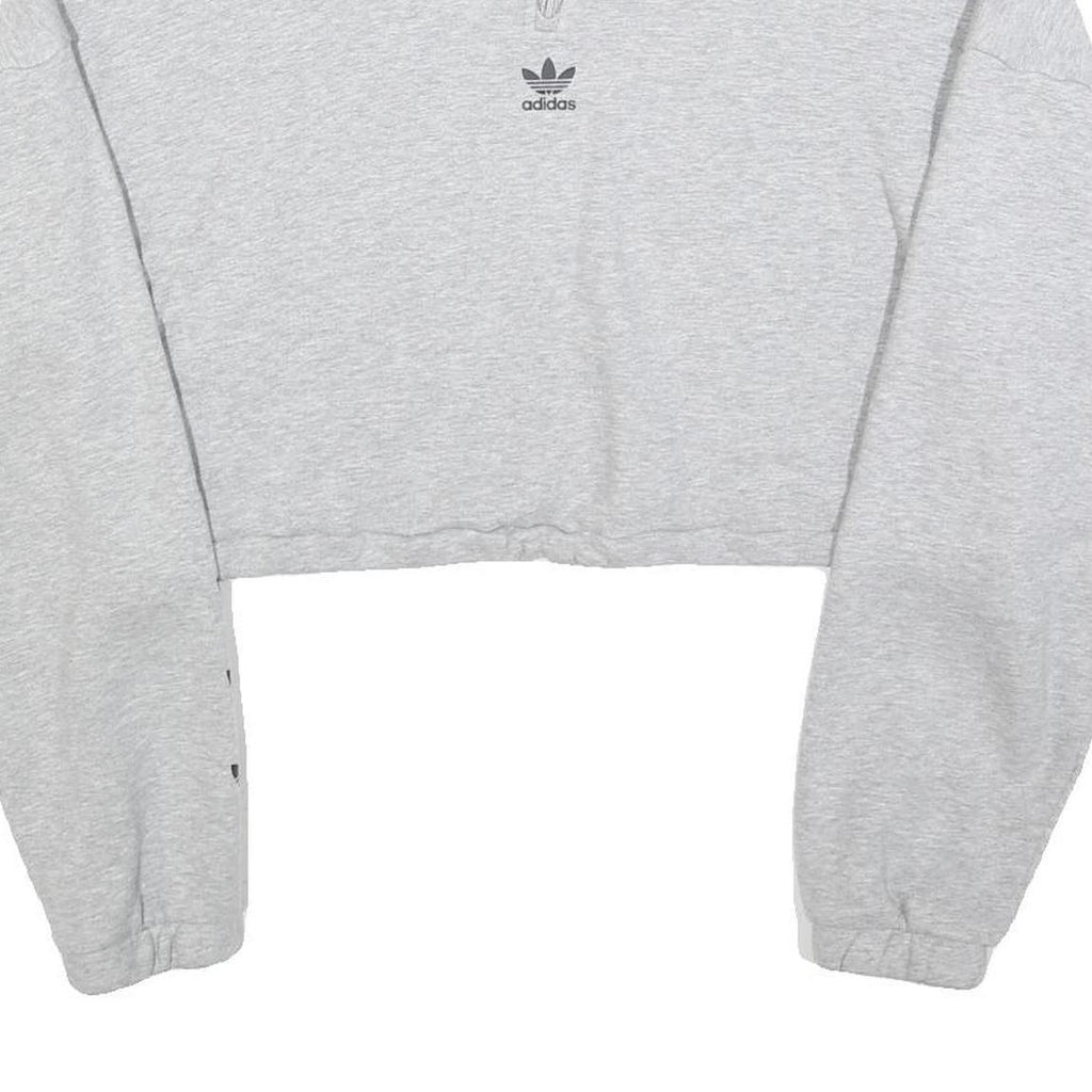 ADIDAS Womens Grey Cotton Blend Sweatshirt Crop Half Zip UK 16 Trefoil Logo