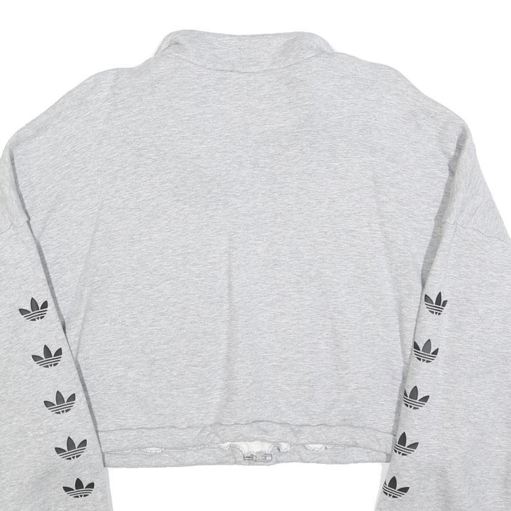 ADIDAS Womens Grey Cotton Blend Sweatshirt Crop Half Zip UK 16 Trefoil Logo