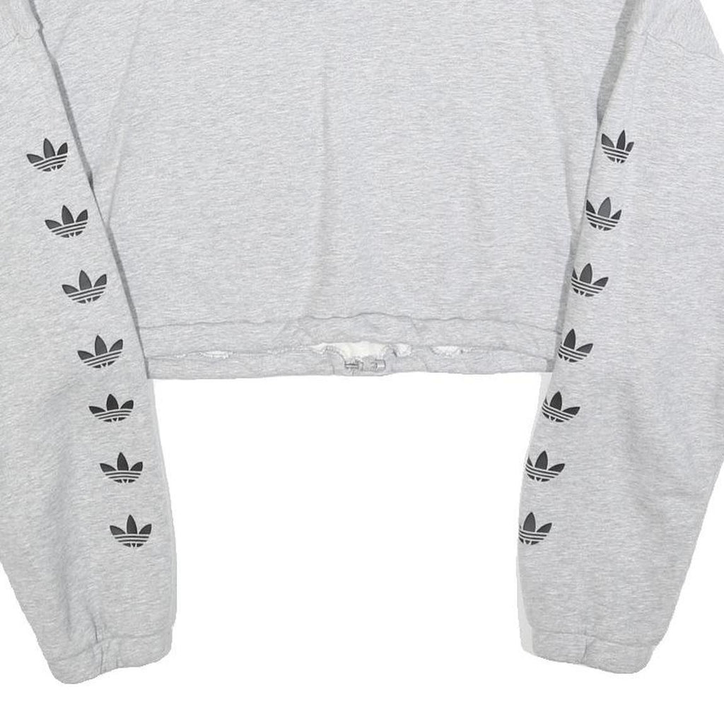 ADIDAS Womens Grey Cotton Blend Sweatshirt Crop Half Zip UK 16 Trefoil Logo