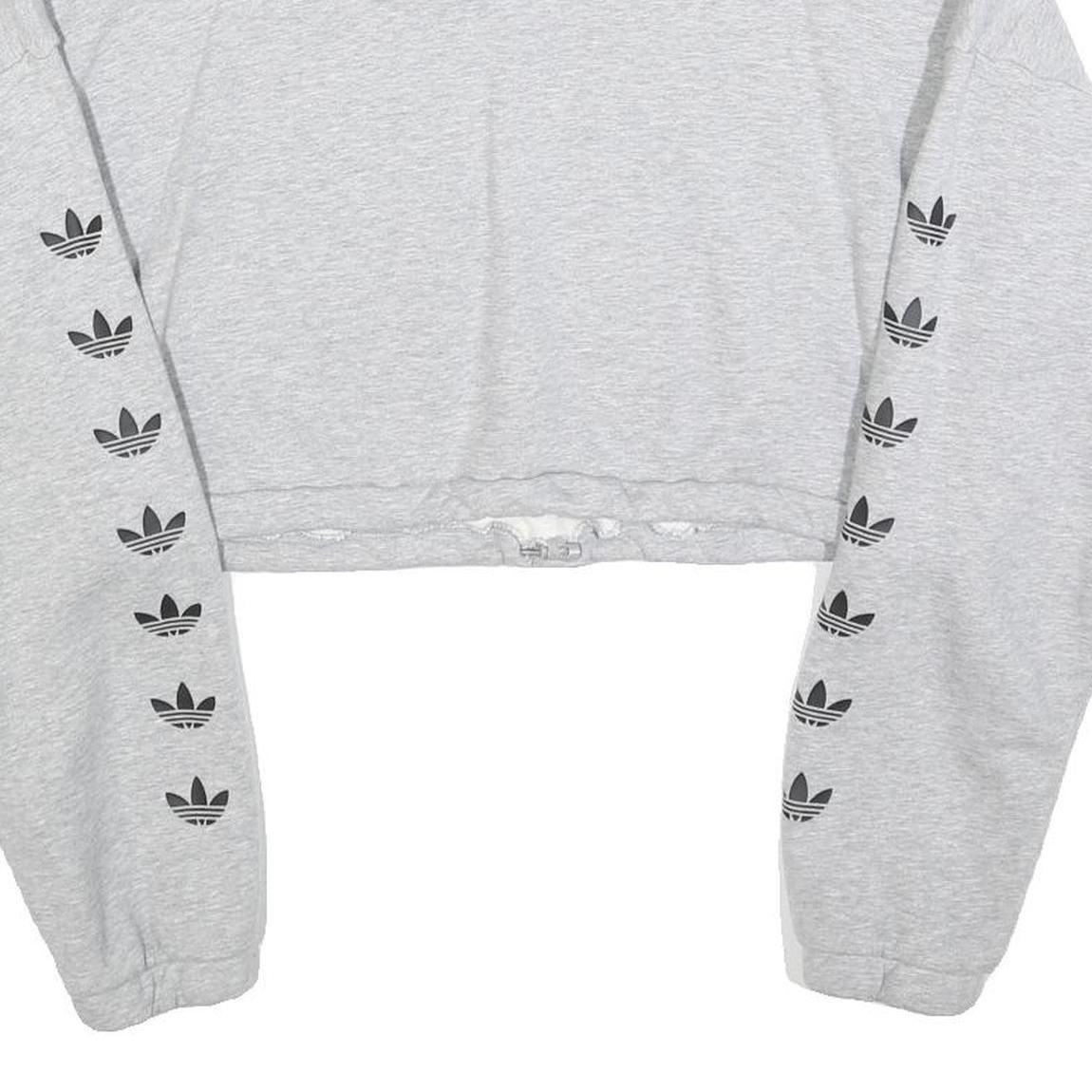 ADIDAS Womens Grey Cotton Blend Sweatshirt Crop Half Zip UK 16 Trefoil Logo