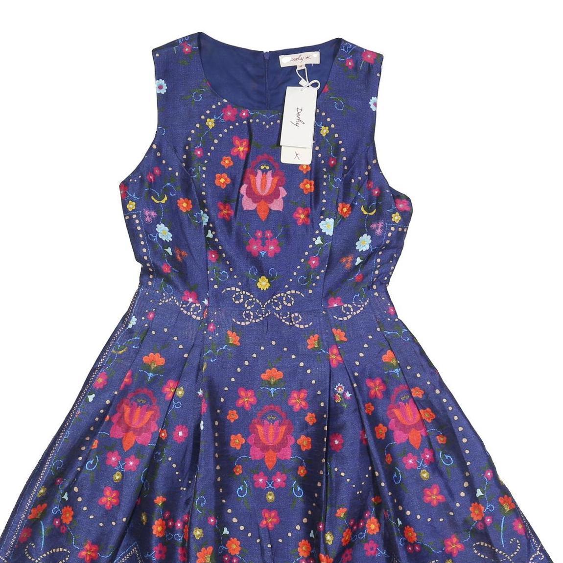 DERHY Womens Blue Floral Sleeveless Fit & Flare Woven Dress M Summer Smart