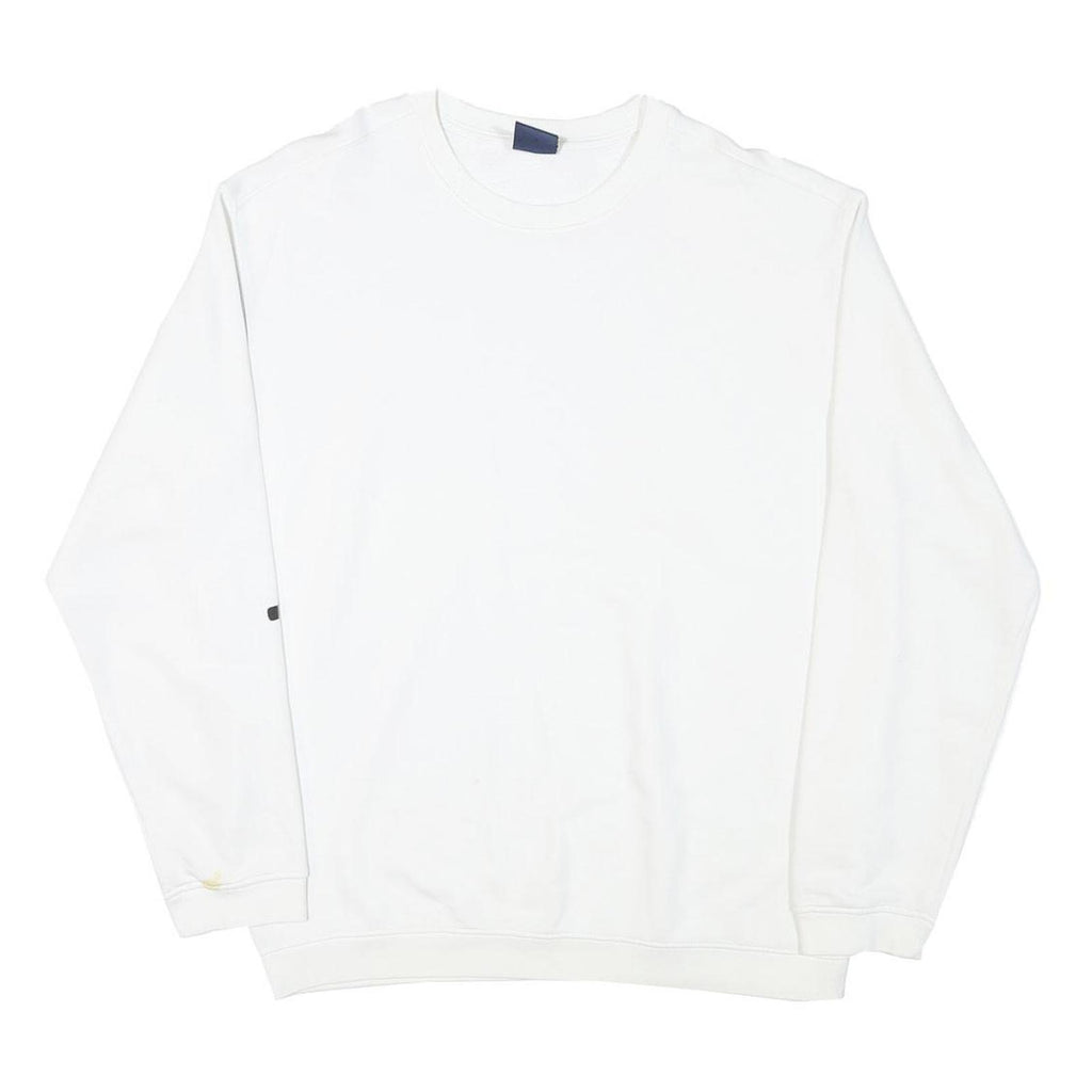 CHAMPION Mens White Crew Neck M Cotton Blend Pullover Sweatshirt Logo Sleeve