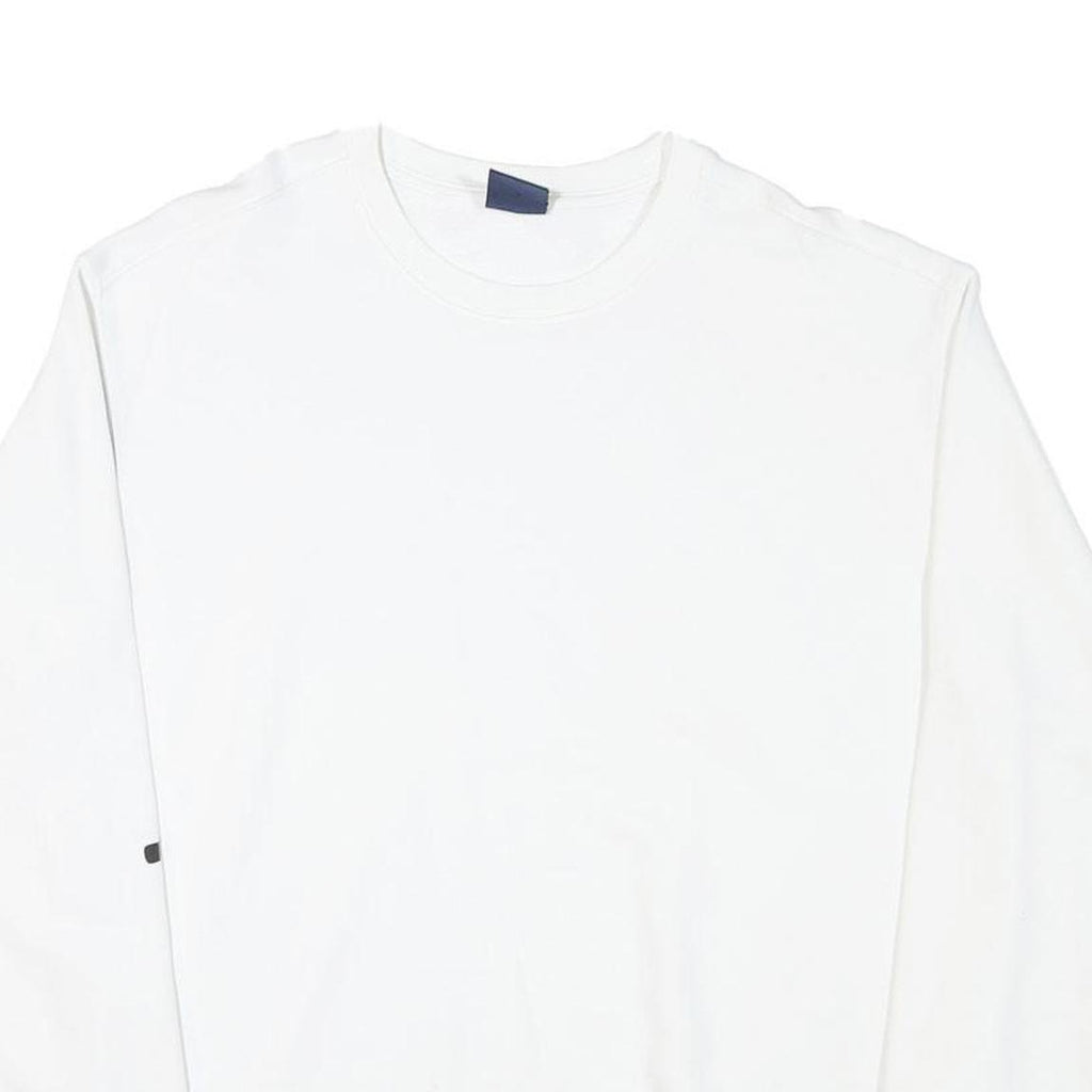 CHAMPION Mens White Crew Neck M Cotton Blend Pullover Sweatshirt Logo Sleeve