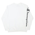 CHAMPION Mens White Crew Neck M Cotton Blend Pullover Sweatshirt Logo Sleeve
