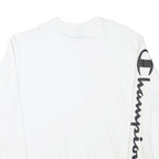 CHAMPION Mens White Crew Neck M Cotton Blend Pullover Sweatshirt Logo Sleeve