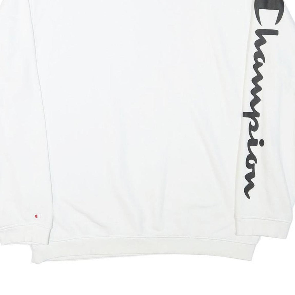 CHAMPION Mens White Crew Neck M Cotton Blend Pullover Sweatshirt Logo Sleeve