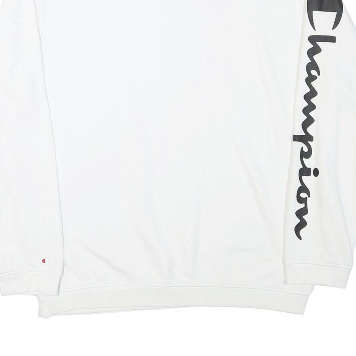 CHAMPION Mens White Crew Neck M Cotton Blend Pullover Sweatshirt Logo Sleeve