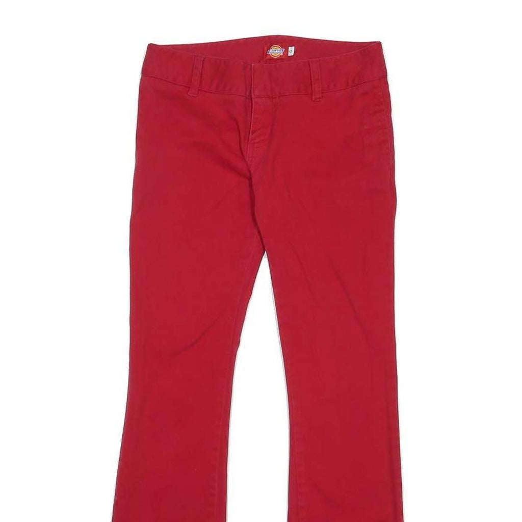 DICKIES Womens Cotton Blend Red Regular Fit Flared Trousers W26 L28 Zip Closure