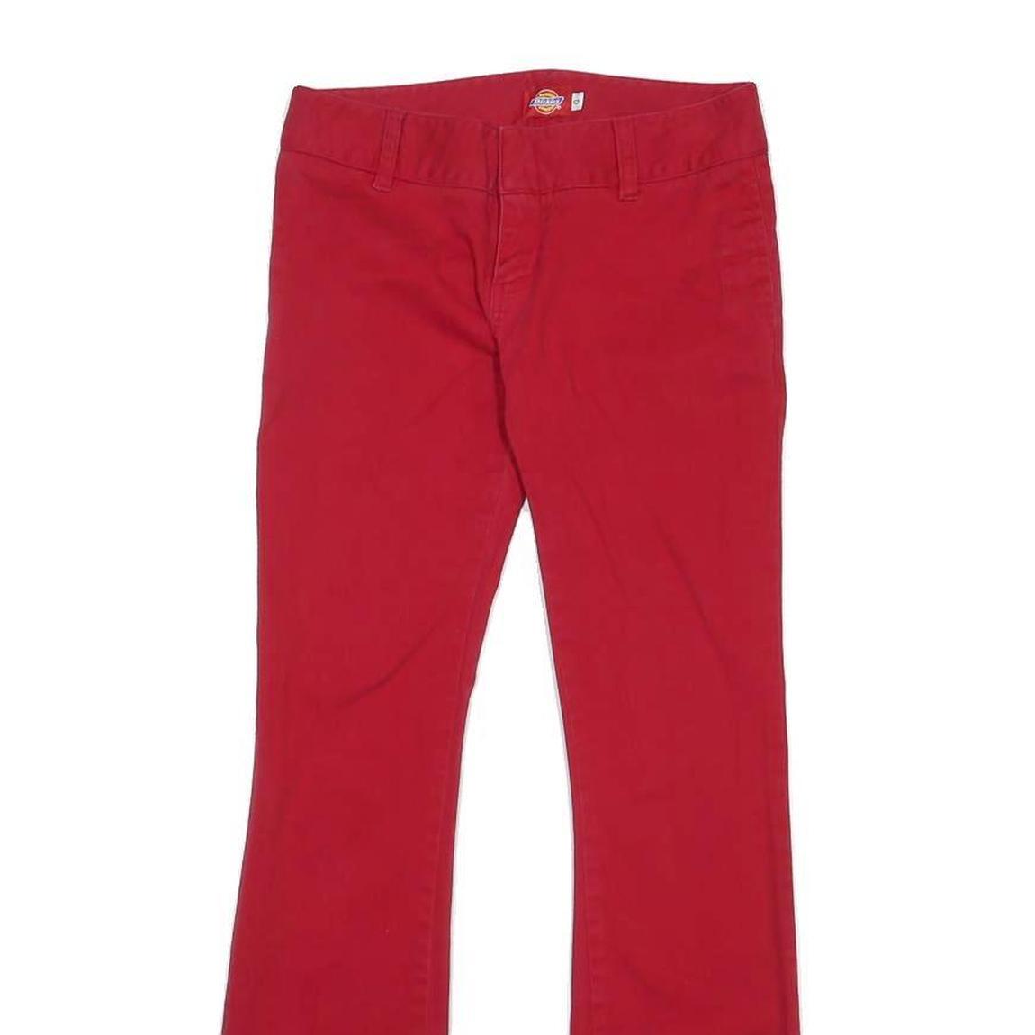 DICKIES Womens Cotton Blend Red Regular Fit Flared Trousers W26 L28 Zip Closure