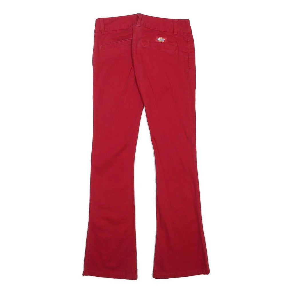 DICKIES Womens Cotton Blend Red Regular Fit Flared Trousers W26 L28 Zip Closure