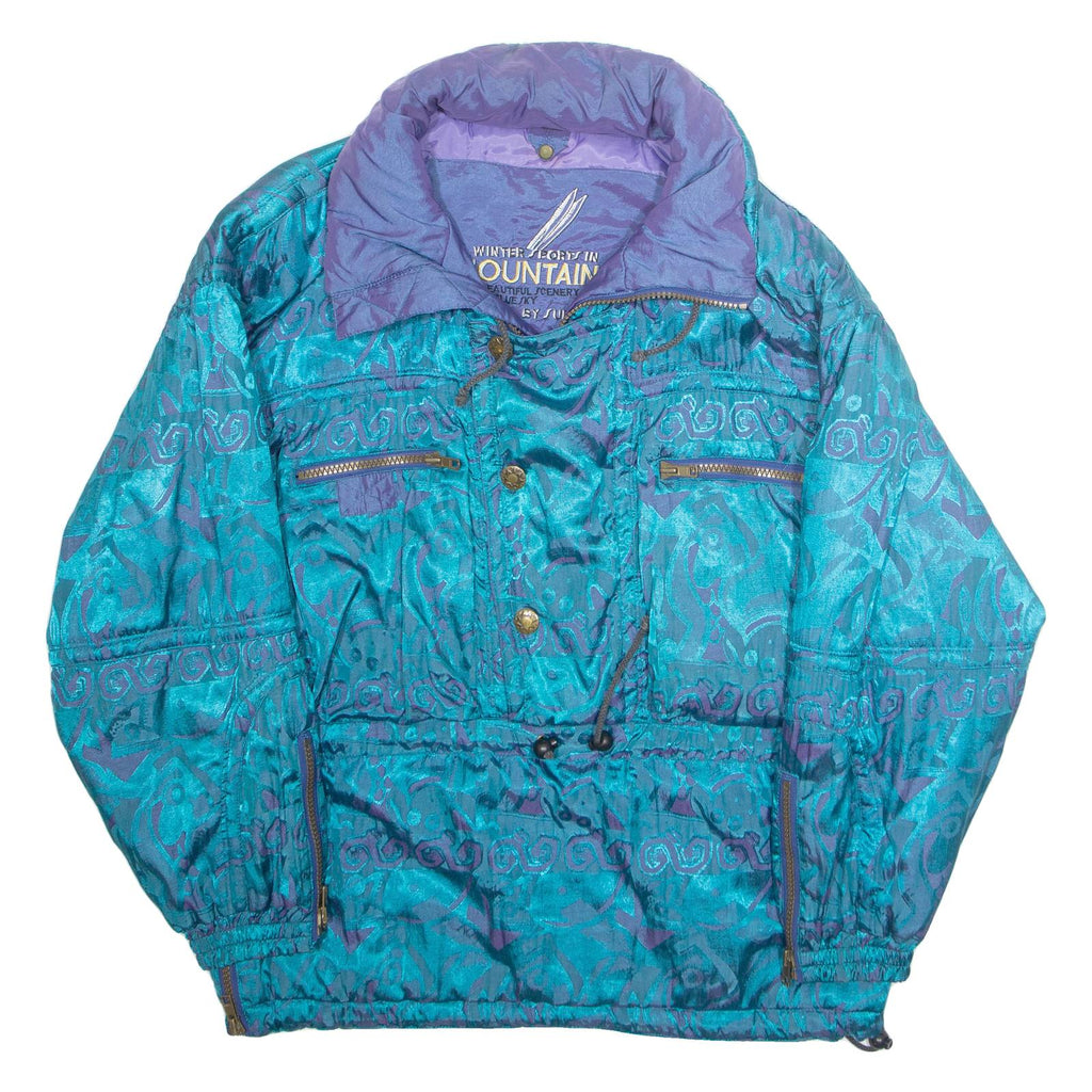WINTER PORTSIN Mens Pullover Coat Blue Crazy Pattern L