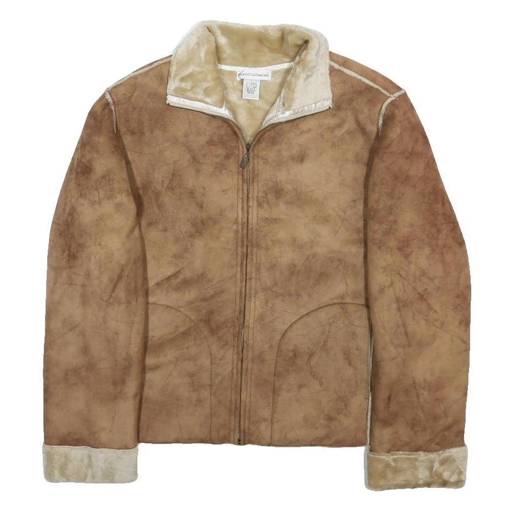 DRAPER'S & DAMON'S Womens Brown Beige Faux Shearling Jacket L Polyester Blend