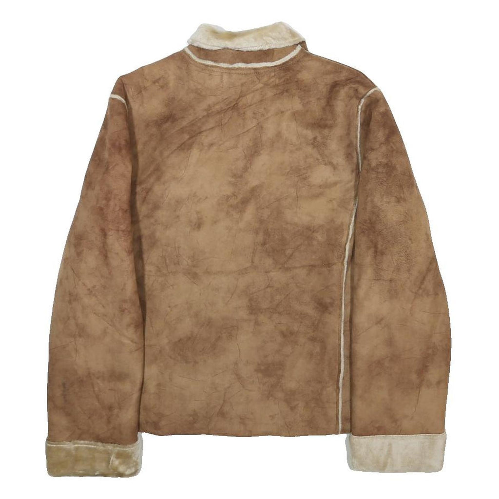 DRAPER'S & DAMON'S Womens Brown Beige Faux Shearling Jacket L Polyester Blend