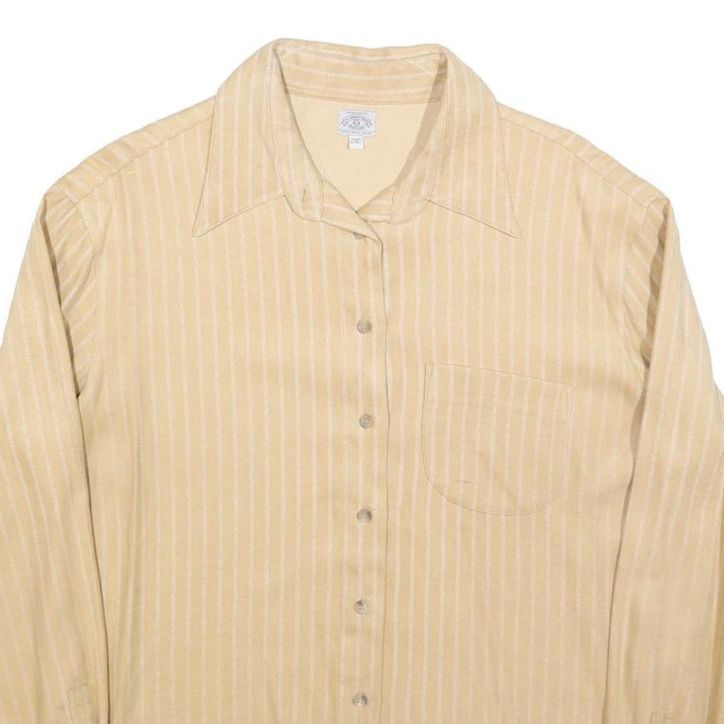 ARMANI JEANS Womens Beige Striped Shirt L Classic Button Up Polyester Blend