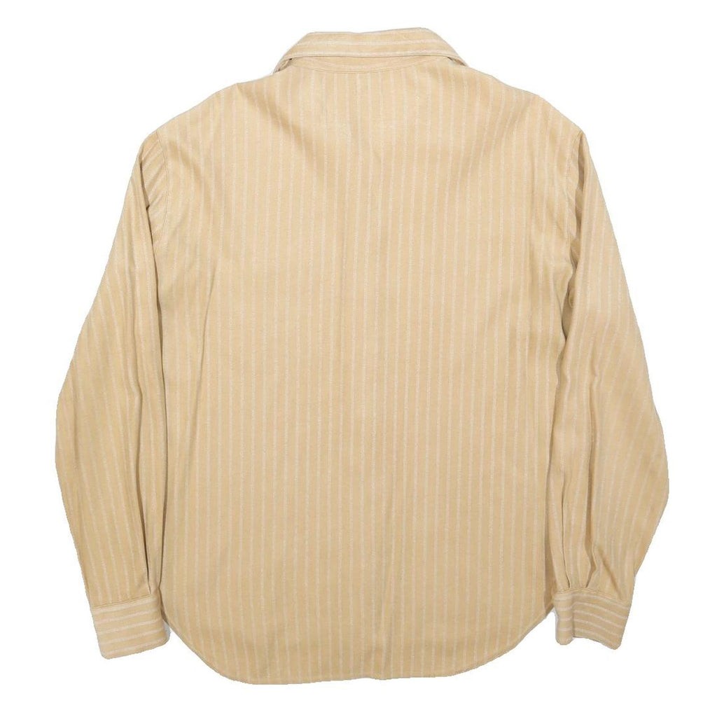 ARMANI JEANS Womens Beige Striped Shirt L Classic Button Up Polyester Blend