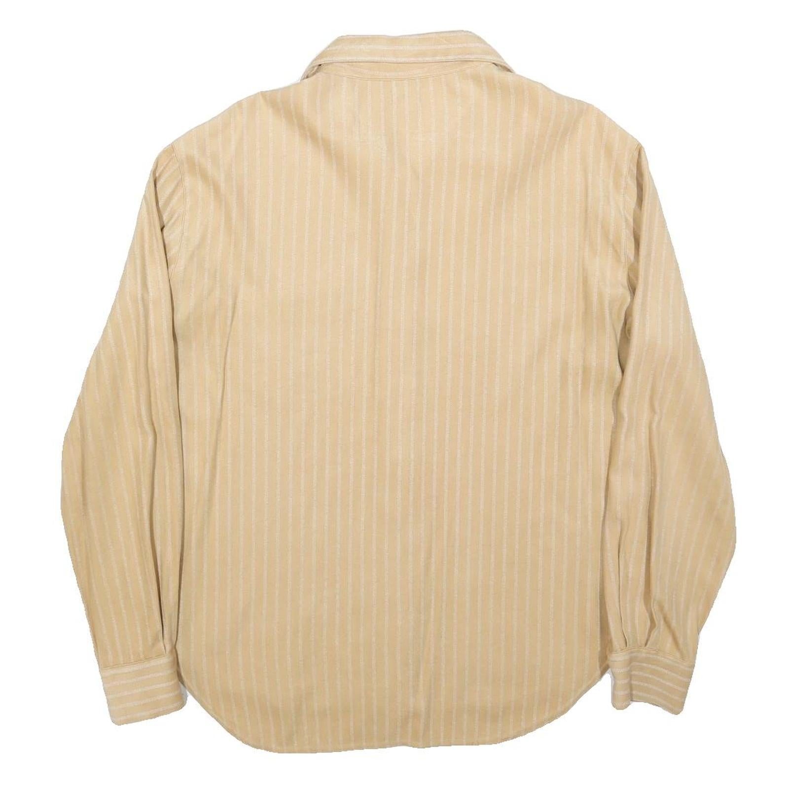ARMANI JEANS Womens Beige Striped Shirt L Classic Button Up Polyester Blend