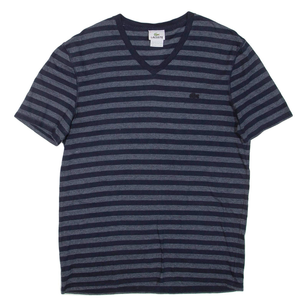 LACOSTE Striped Womens T-Shirt Grey V-Neck M
