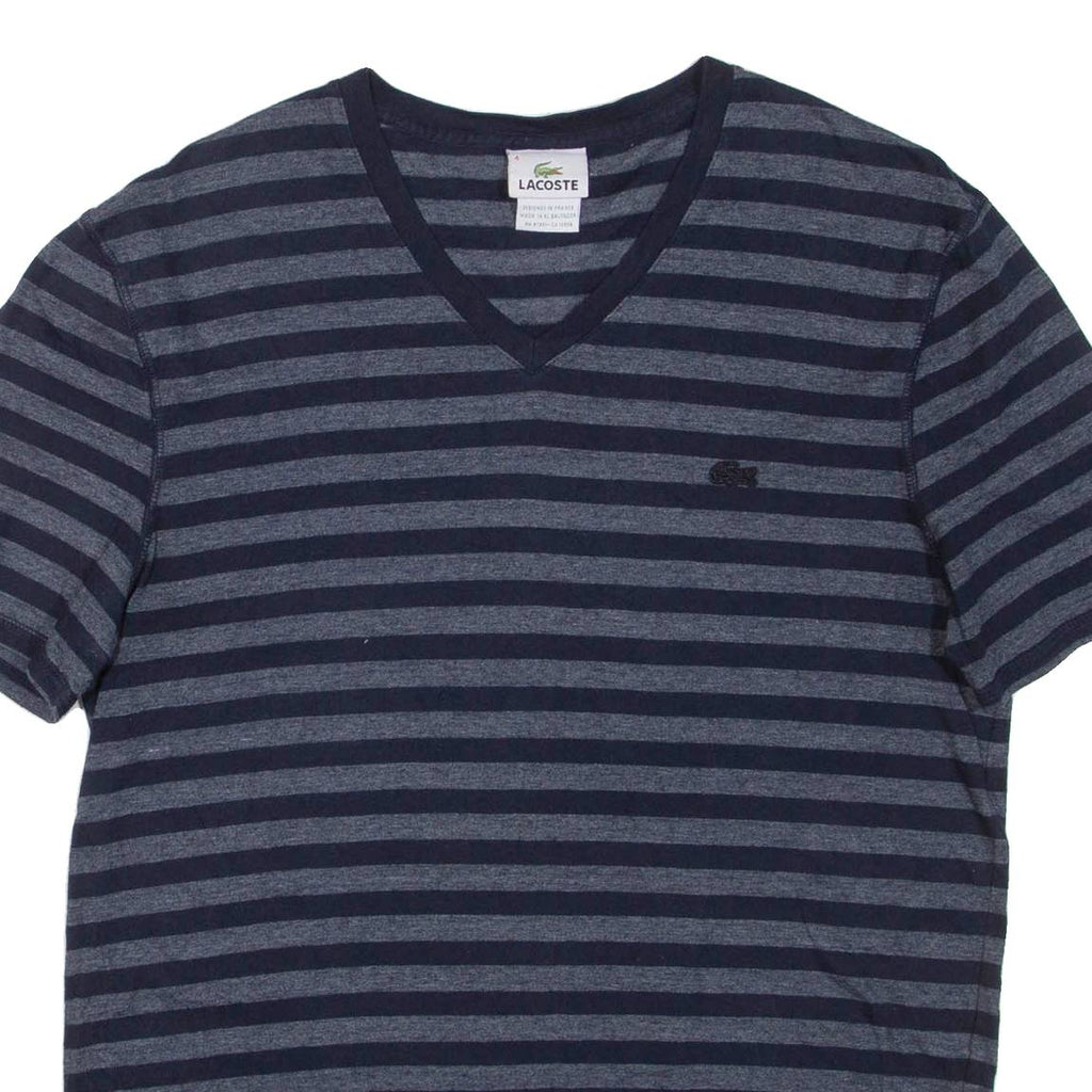 LACOSTE Striped Womens T-Shirt Grey V-Neck M