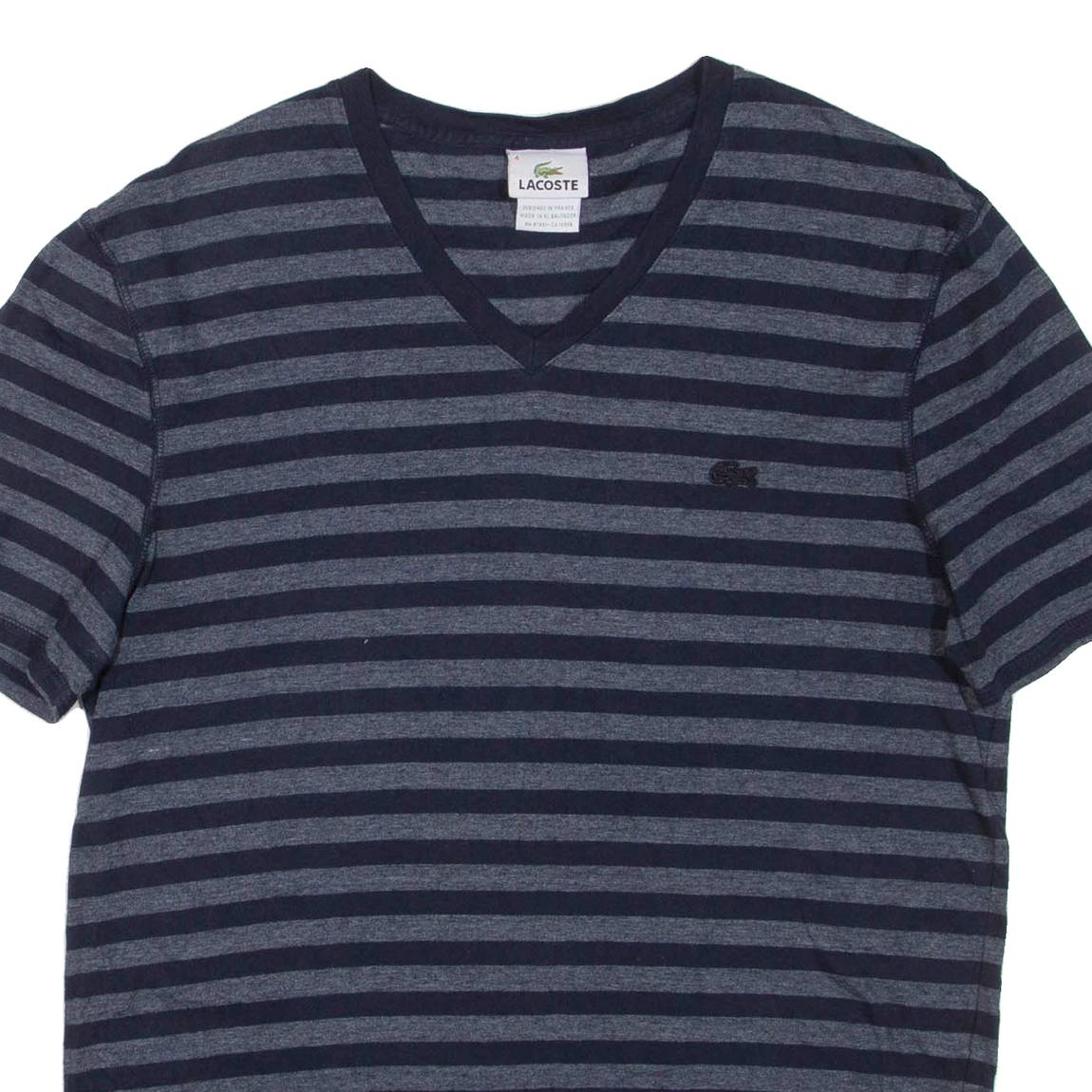 LACOSTE Striped Womens T-Shirt Grey V-Neck M