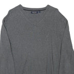 NAUTICA Mens Grey Cotton Blend Plain V-Neck Basic Knit Jumper L Casual Classic