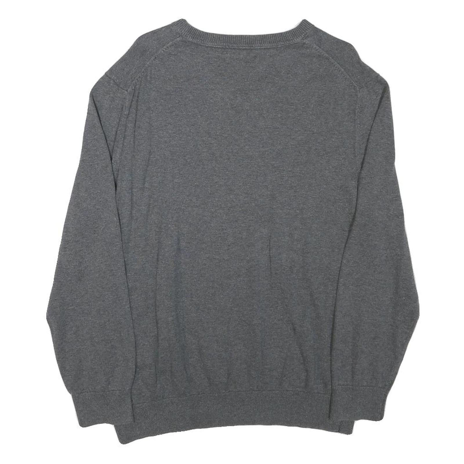 NAUTICA Mens Grey Cotton Blend Plain V-Neck Basic Knit Jumper L Casual Classic
