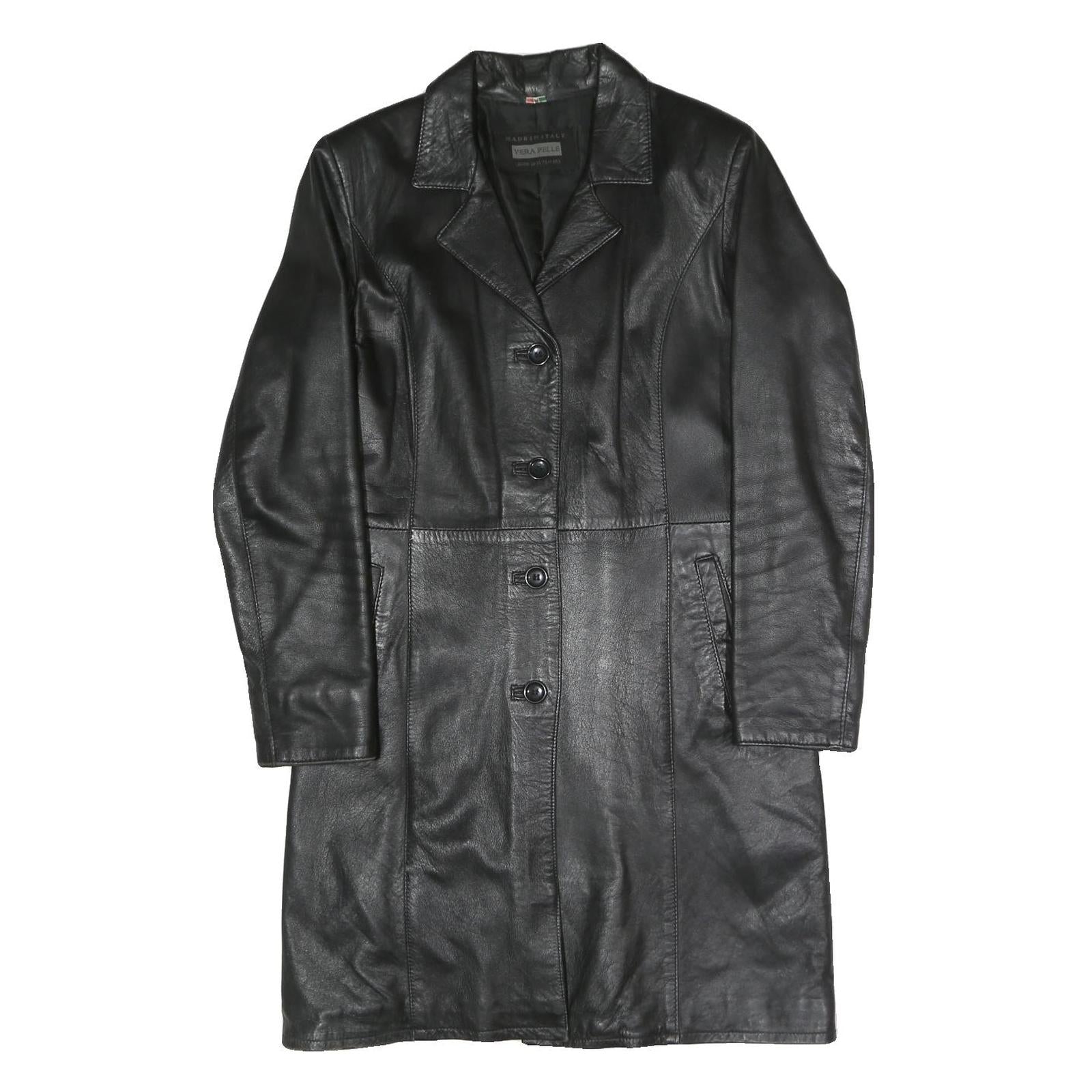 VERA PELLE Womens Black Faux Leather Coach Jacket M Woven Fabric Classic Fit