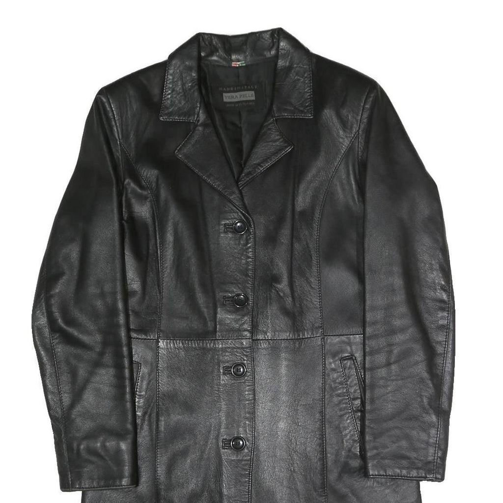 VERA PELLE Womens Black Faux Leather Coach Jacket M Woven Fabric Classic Fit