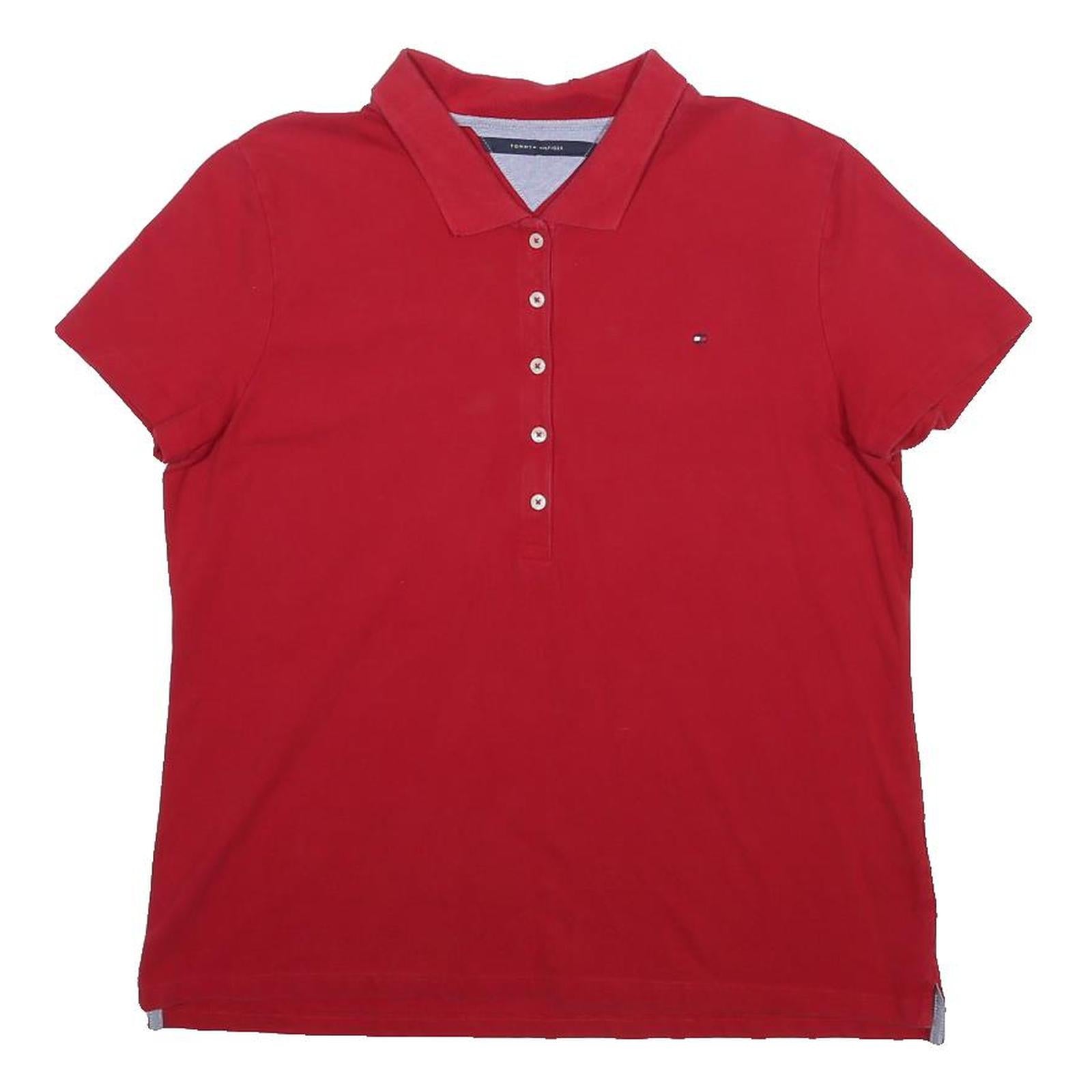 TOMMY HILFIGER Womens Red Short Sleeve Polo Shirt M Classic Cotton Blend