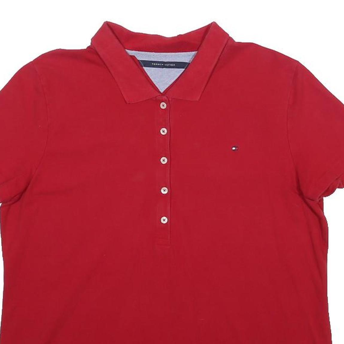 TOMMY HILFIGER Womens Red Short Sleeve Polo Shirt M Classic Cotton Blend
