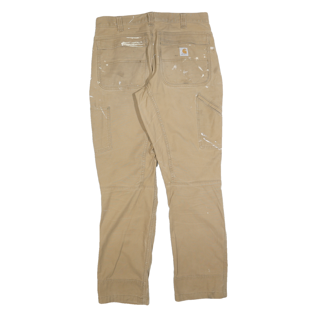 CARHARTT Mens Cotton Blend Beige Relaxed Straight Trousers W34 L34 Workwear