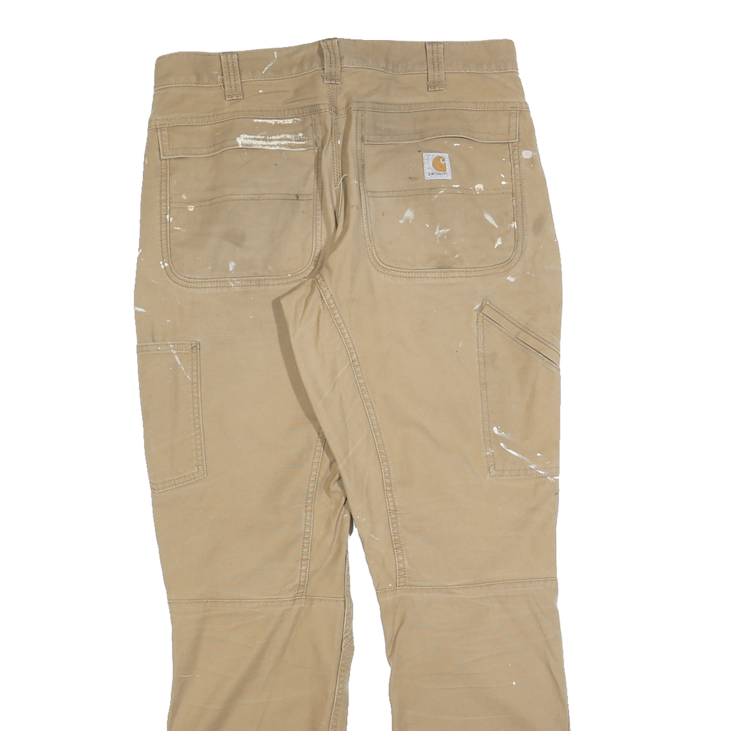 CARHARTT Mens Cotton Blend Beige Relaxed Straight Trousers W34 L34 Workwear