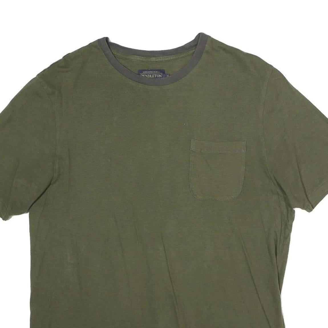 PENDLETON Mens Green & Grey Plain Pocket T-Shirt S Short Sleeve Crew Neck Cotton