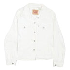 LEVI'S Womens White Button Cotton Blend Denim Jacket XL Plain Classic Casual