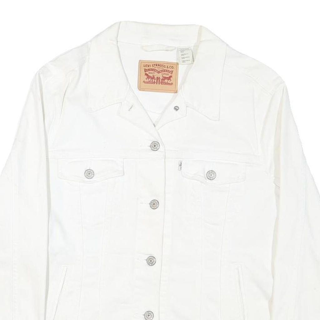 LEVI'S Womens White Button Cotton Blend Denim Jacket XL Plain Classic Casual