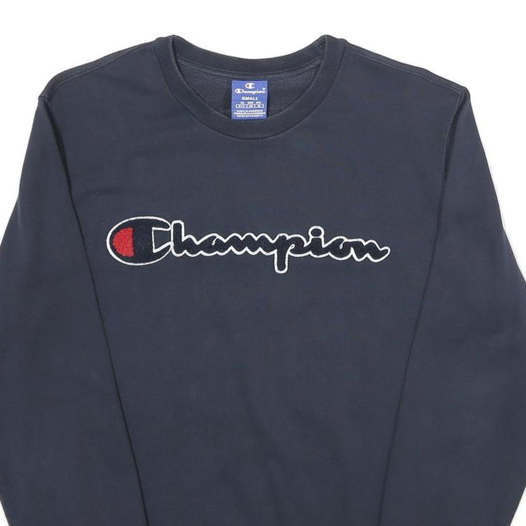 CHAMPION Mens Navy Blue Cotton Crew Neck Sweatshirt S Logo Embroidered