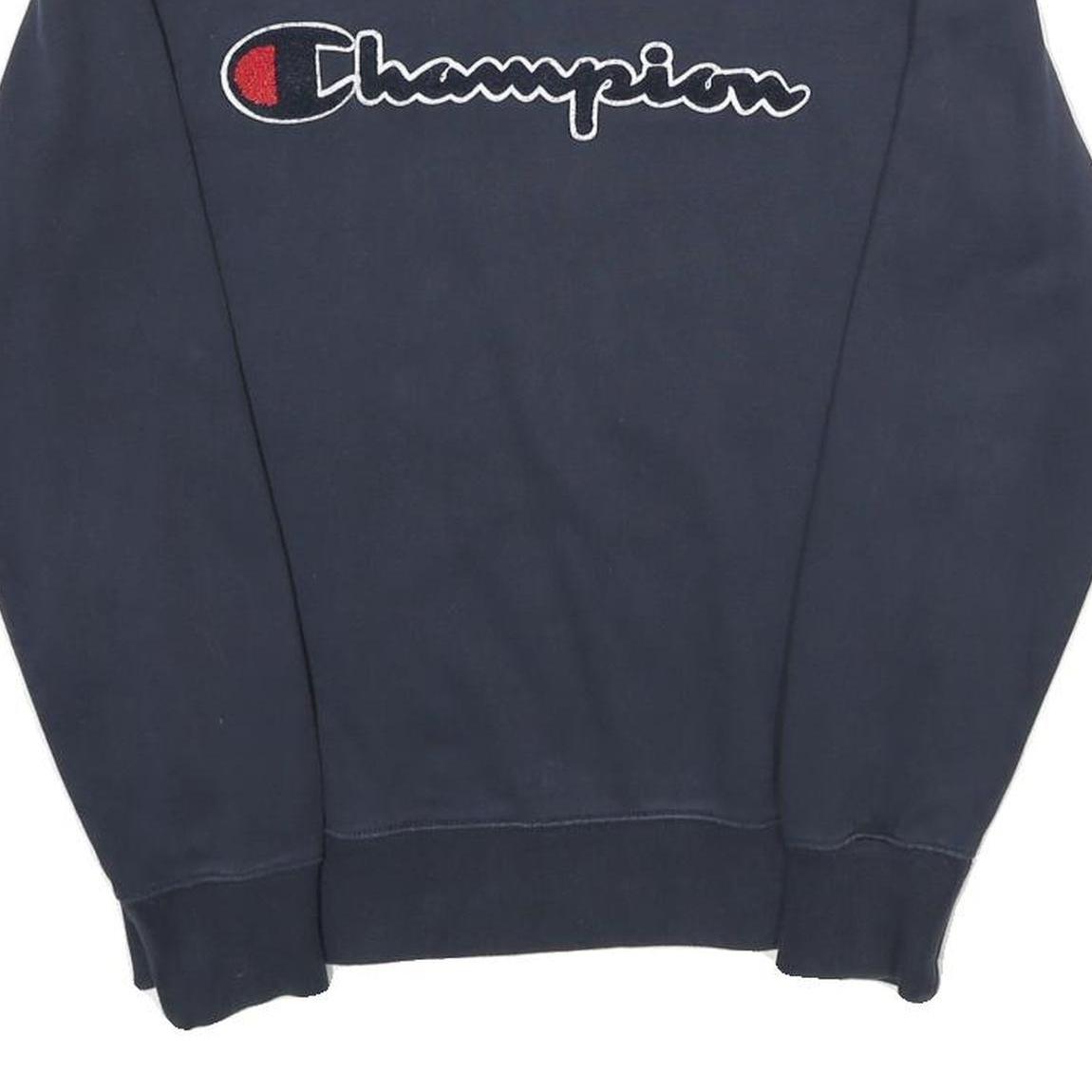 CHAMPION Mens Navy Blue Cotton Crew Neck Sweatshirt S Logo Embroidered