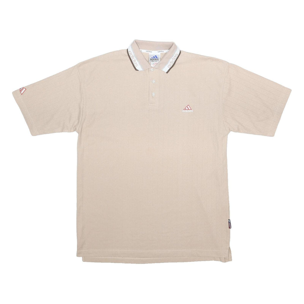 ADIDAS Mens Beige Polo Shirt 2XL Cotton Short Sleeve Ribbed Pattern Casual