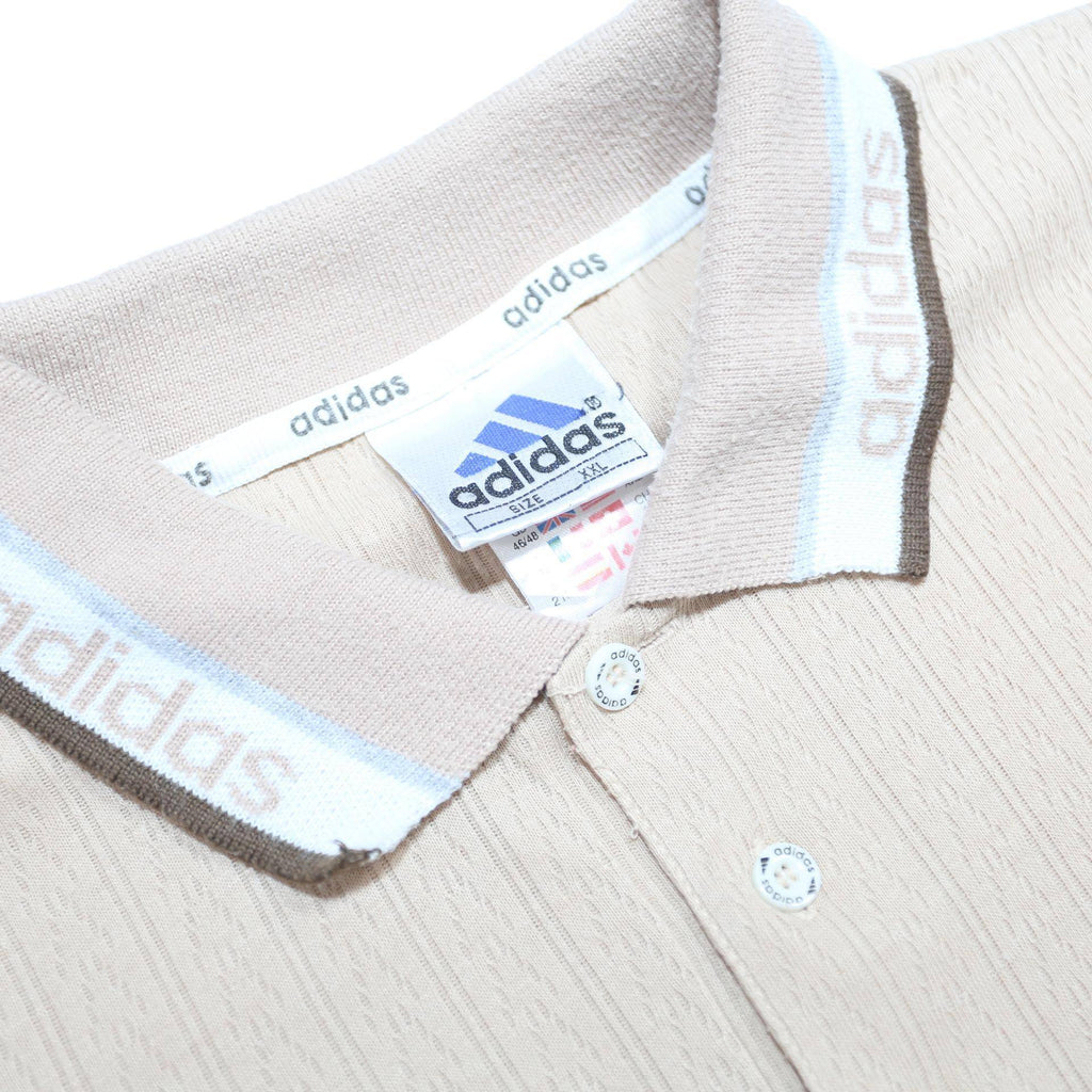 ADIDAS Mens Beige Polo Shirt 2XL Cotton Short Sleeve Ribbed Pattern Casual