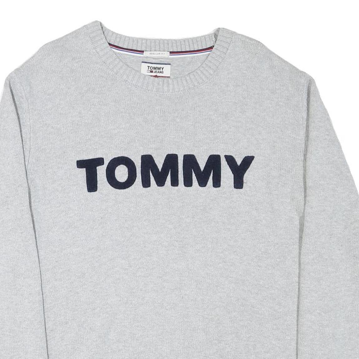 TOMMY HILFIGER Mens Grey Crew Neck Patterned Jumper Cotton Blend L Casual Wear