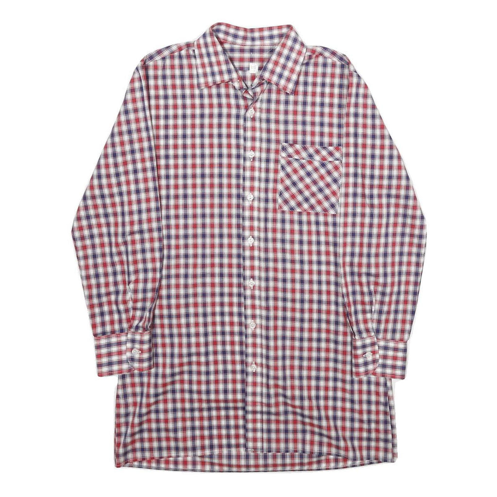 Mens Red & Blue Checked Cotton Blend Shirt S Classic Fit Button Front Pocket