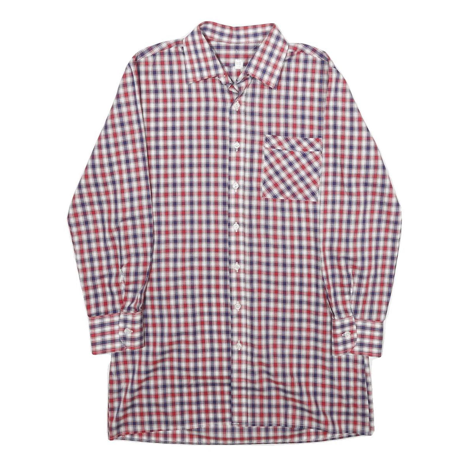 Mens Red & Blue Checked Cotton Blend Shirt S Classic Fit Button Front Pocket