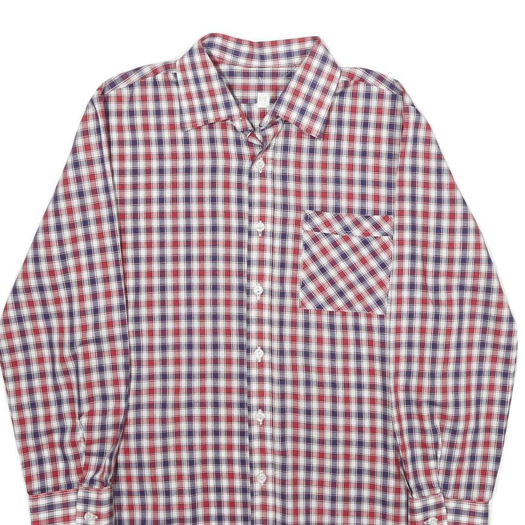 Mens Red & Blue Checked Cotton Blend Shirt S Classic Fit Button Front Pocket