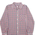 Mens Red & Blue Checked Cotton Blend Shirt S Classic Fit Button Front Pocket