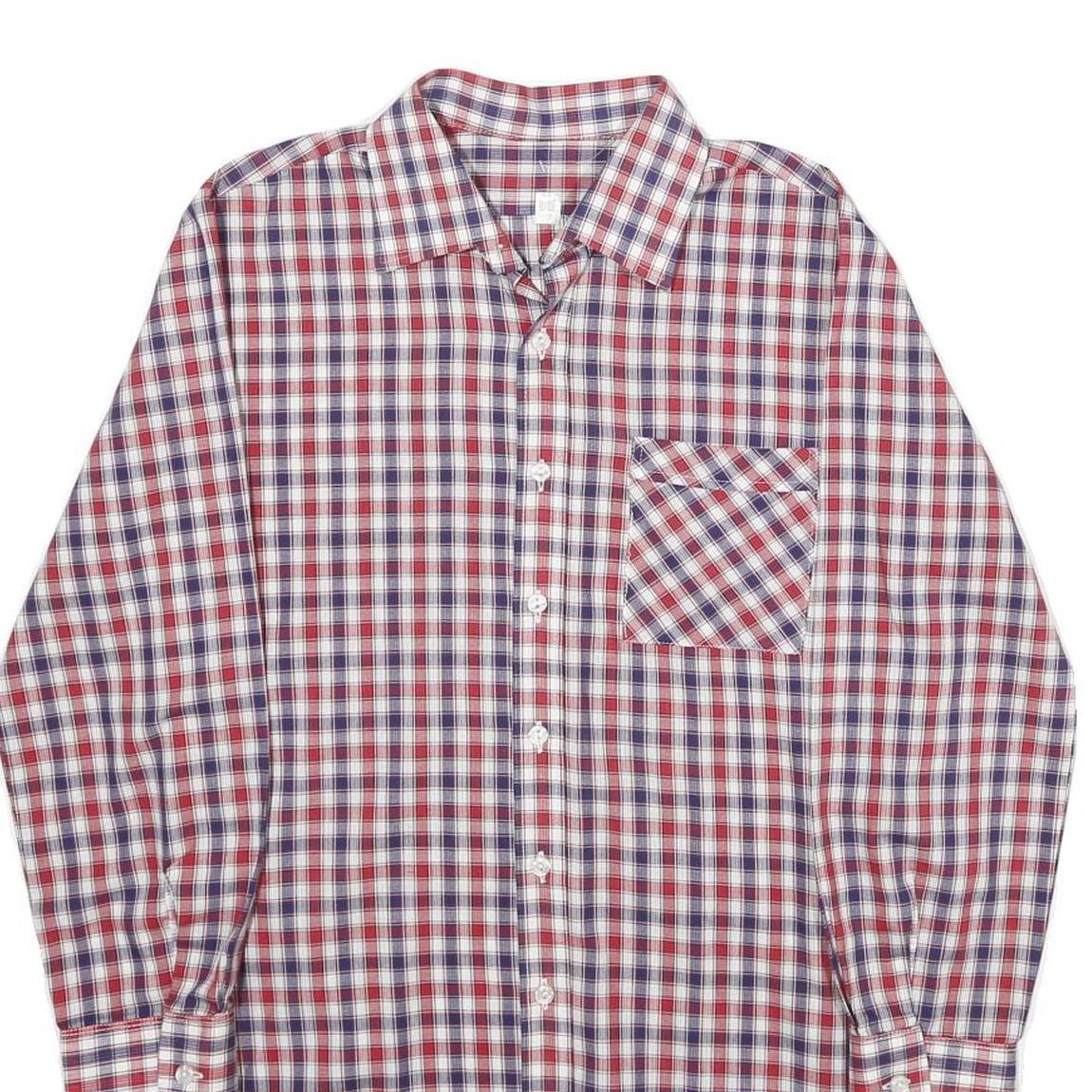 Mens Red & Blue Checked Cotton Blend Shirt S Classic Fit Button Front Pocket